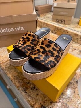 J. Crew Leopard-Print Platform Slide Sandals in Brown and Black